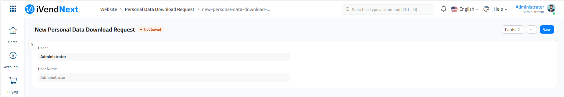 New Personal Data Download Request